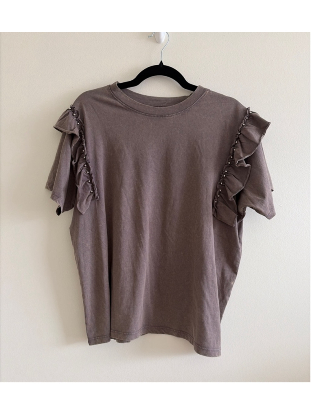 Women's Sinsay Brown Short Sleeve Tee with Ruffles Size S